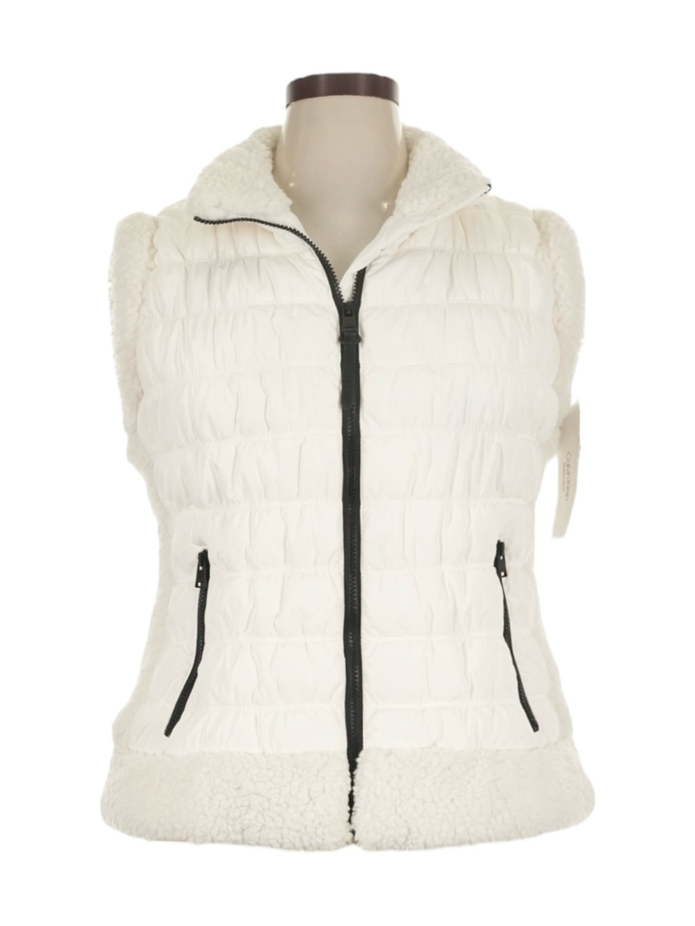 NWT Calvin Klein Performance Sherpa Trim Quilted Puffer Vest Ivory XL